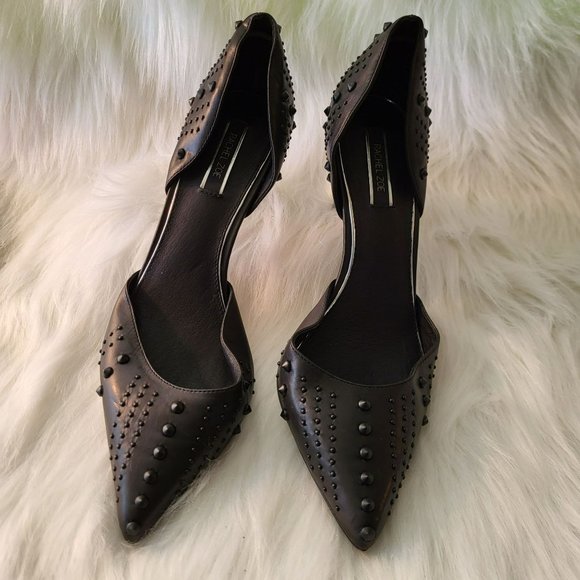 Rachel Zoe Black Leather Studded Pointed Toe D'Orsay Pumps, Size 8.5 - Picture 1 of 15